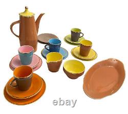 Ensemble de thé et cafetière Vtg Royal Worcester Palissy Mardi Gras 21 pièces MCM années 60-70