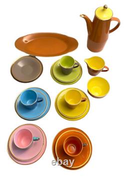 Ensemble de thé et cafetière Vtg Royal Worcester Palissy Mardi Gras 21 pièces MCM années 60-70