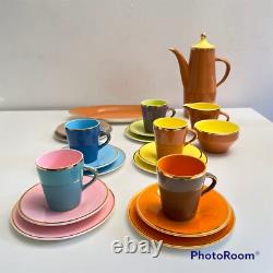 Ensemble de thé et cafetière Vtg Royal Worcester Palissy Mardi Gras 21 pièces MCM années 60-70