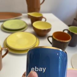 Ensemble de thé et cafetière Vtg Royal Worcester Palissy Mardi Gras 21 pièces MCM années 60-70