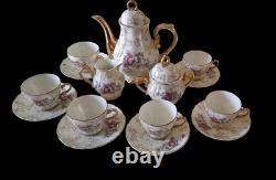 Ensemble de thé et de café en porcelaine vintage des années 1950, motif floral, 15 pièces au total