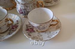 Ensemble de thé et de café en porcelaine vintage des années 1950, motif floral, 15 pièces au total