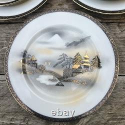 Ensemble de thé japonais vintage en lithophane avec geisha, 5 tasses, soucoupes et assiettes, théière.