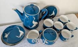 Ensemble de thé ou de café vintage en bleu sarcelle avec un motif de grues Fabriqué en Chine