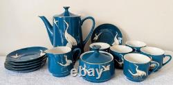 Ensemble de thé ou de café vintage en bleu sarcelle avec un motif de grues Fabriqué en Chine