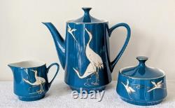 Ensemble de thé ou de café vintage en bleu sarcelle avec un motif de grues Fabriqué en Chine