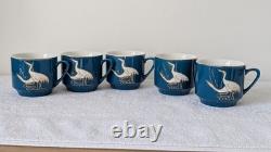 Ensemble de thé ou de café vintage en bleu sarcelle avec un motif de grues Fabriqué en Chine