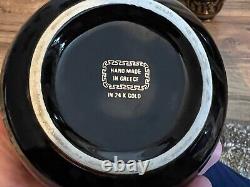Ensemble de thé vintage de 15 pièces, tasse grecque demitasse noire peinte à la main avec bordure en or 24 carats Spyropoulos.
