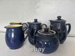 Ensemble de théière, cafetière et pichet à lait en grès vintage Denby Cottage Blue en très bon état