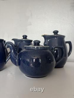 Ensemble de théière, cafetière et pichet à lait en grès vintage Denby Cottage Blue en très bon état
