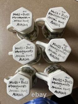 Ensemble de théière et tasses à café en céramique, vintage, Anchor Point Alaska 1995.