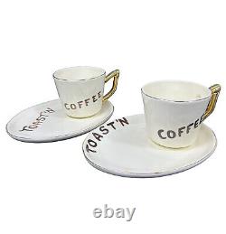 Ensemble petit-déjeuner Vintage Camark Pottery NOR-SO en or 22 carats pour le café et le pain grillé : tasse, assiette, tasse