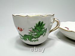 Ensemble tasse et soucoupe en porcelaine verte de Meissen avec dragon Ming vintage, 1er choix