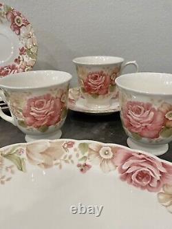 Ensemble thé 12 pièces Nikko SUMMER GLADE avec tasses à café pour fête et soucoupes aux fleurs roses - Vtg
