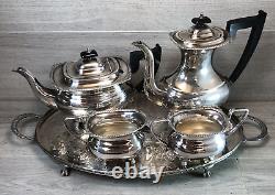 Ensemble thé/café argenté vintage plaqué argent avec plateau par Viners Sheffield UK