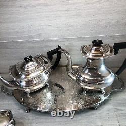 Ensemble thé/café argenté vintage plaqué argent avec plateau par Viners Sheffield UK