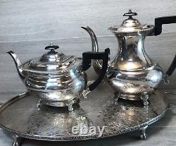 Ensemble thé/café argenté vintage plaqué argent avec plateau par Viners Sheffield UK