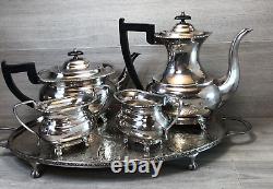 Ensemble thé/café argenté vintage plaqué argent avec plateau par Viners Sheffield UK