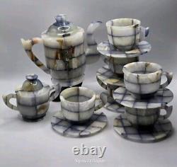 Ensemble thé/café de 16 pièces en onyx bleu fait main de style vintage. Qualité et couleurs impressionnantes.