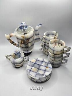 Ensemble thé/café de 16 pièces en onyx bleu fait main de style vintage. Qualité et couleurs impressionnantes.