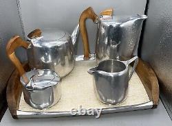 Ensemble thé et café Vintage Picquot Ware de 4 pièces + plateau Angleterre