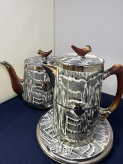 Ensemble vintage Arthur Wood « Silver Shield » de théière ou cafetière avec support