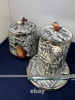 Ensemble vintage Arthur Wood « Silver Shield » de théière ou cafetière avec support