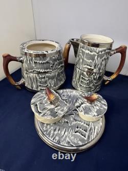 Ensemble vintage Arthur Wood « Silver Shield » de théière ou cafetière avec support