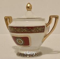 Ensemble vintage de 17 pièces R. Limoges avec motif clé grecque plaqué or pour thé/café