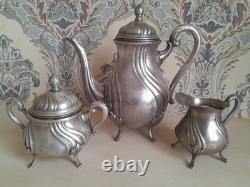 Ensemble vintage de cafetière, crémier, sucrier, Melchior URSS années 1980