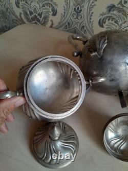 Ensemble vintage de cafetière, crémier, sucrier, Melchior URSS années 1980