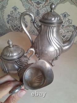 Ensemble vintage de cafetière, crémier, sucrier, Melchior URSS années 1980