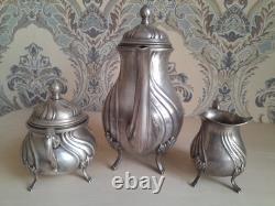 Ensemble vintage de cafetière, crémier, sucrier, Melchior URSS années 1980