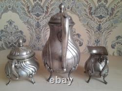 Ensemble vintage de cafetière, crémier, sucrier, Melchior URSS années 1980