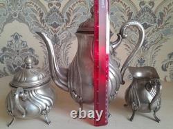 Ensemble vintage de cafetière, crémier, sucrier, Melchior URSS années 1980