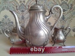 Ensemble vintage de cafetière, crémier, sucrier, Melchior URSS années 1980