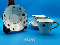 Ensemble vintage de deux tasses à thé/café et soucoupes avec design de bijoux en porcelaine Elia