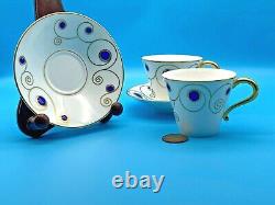 Ensemble vintage de deux tasses à thé/café et soucoupes avec design de bijoux en porcelaine Elia