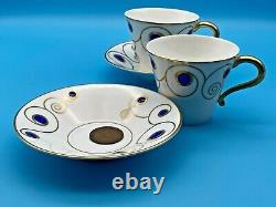 Ensemble vintage de deux tasses à thé/café et soucoupes, design Jewel en porcelaine Elia