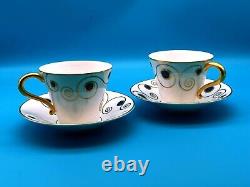 Ensemble vintage de deux tasses et soucoupes à thé/café avec motif de bijoux en porcelaine Elia