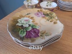 Fouet en porcelaine vintage marron Heritage Rose, cafetière, tasses, assiettes, pot à crème, sucre