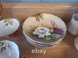 Fouet en porcelaine vintage marron Heritage Rose, cafetière, tasses, assiettes, pot à crème, sucre