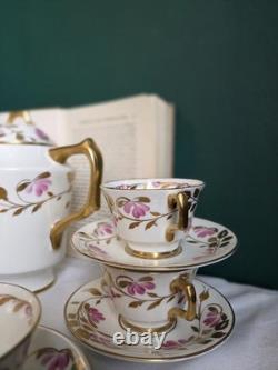 H&M Sutherland Service à café et à thé en porcelaine fine vintage ivoire avec roses roses et dorures, duos et théière