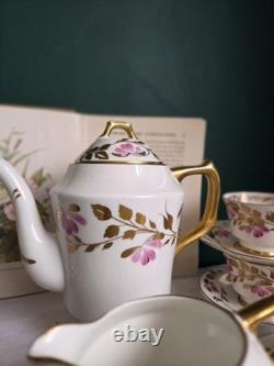 H&M Sutherland Service à café et à thé en porcelaine fine vintage ivoire avec roses roses et dorures, duos et théière