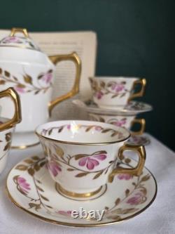 H&M Sutherland Service à thé et café en porcelaine fine vintage couleur os, rose rose et dorure, duo, théière rose<br/>
