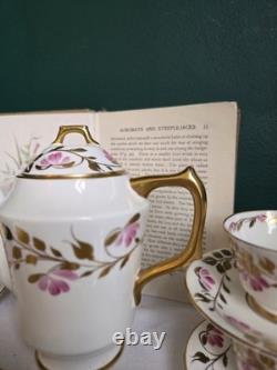 H&M Sutherland Service à thé et café en porcelaine fine vintage couleur os, rose rose et dorure, duo, théière rose<br/> 