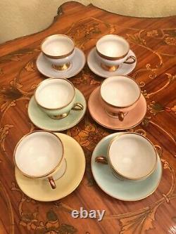 Kpm Kopenhagen Porcelaine Maleri 6 Tasses Et Soucoupes Ensemble De Café Pastel Vintage