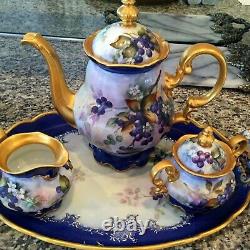 Large Vintage Hutschenreuther Hpainted Blueberry Tea Coffee Pot De Chocolat
