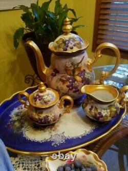 Large Vintage Hutschenreuther Hpainted Blueberry Tea Coffee Pot De Chocolat