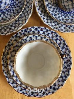 Lomonosov Ussr Vintage Bone China Cobalt Bleu Net Set De Café Estampille Rouge 21 Item